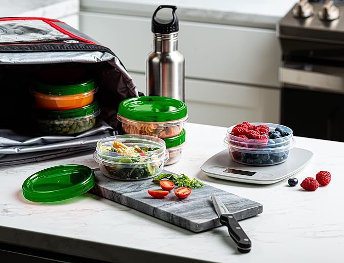 (8 Ounce 10 Pack) Twist cap Containers Clear Bottom With Green Top Screw on Lids Twist Top Food Storage Freezer Containers