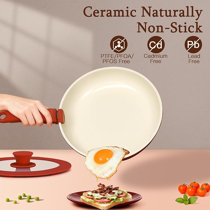 GIPP 11PCS Pots and Pans Set Non Stick,Nonstick Cookware Set Detachable Handle,Ceramic Pots for Cooking Non Stick with Removable Handle, RV Cookware Set, Red Black Gradien