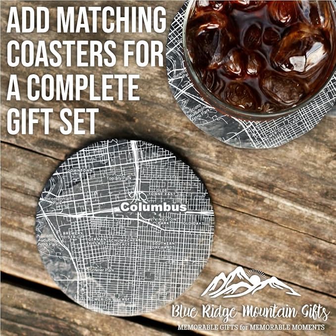 Blue Ridge Mountain Gifts - Columbus Souvenir - Ohio Glassware Gift, Etched City Map, Laser Engraved and Dishwasher Safe