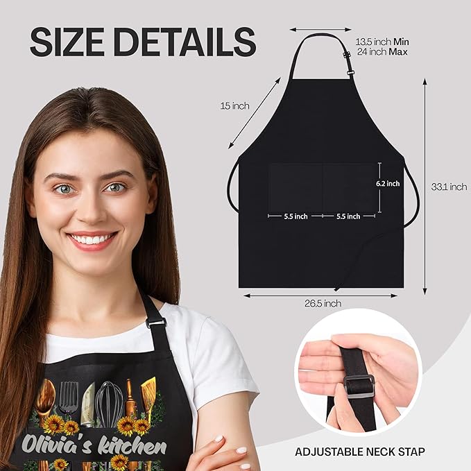 Custom Apron for Mom with Custom Name, Mother's Day Gift, Personalized Kitchen Gifts for Women Kitchen Baking Cooking Apron