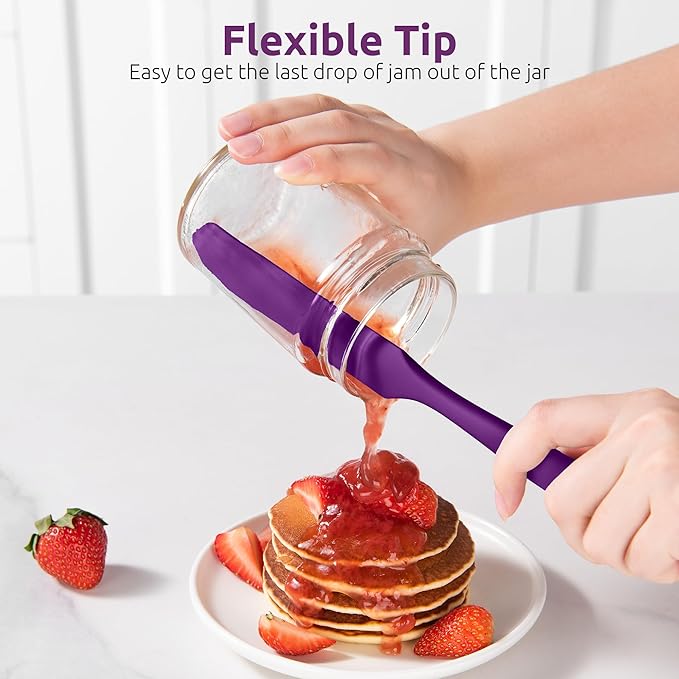 U-Taste Skinny Silicone Jar Spatula: 600ºF Heat-Resistant Food-Grade 10in Long Narrow Sourdough Stirring Stick, Seamless Flexible Peanut Butter Spreader for Scraping Icing Bread Cream, Jam (Purple)