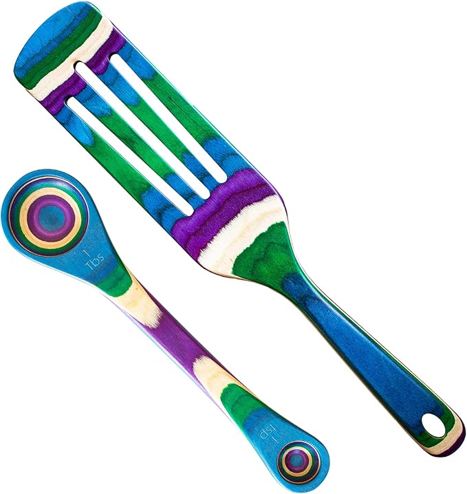 Totally Bamboo Baltique Mumbai Collection 2 Piece Cooking Utensil Set, Spurtle & Measuring Spoon