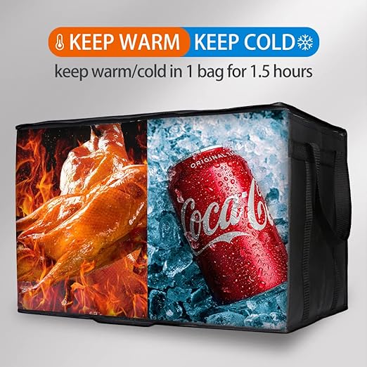 Bodaon 4-Pack Insulated Food Delivery Bag, XXX-Large Meal Grocery Tote Insulation Bag for Hot and cold Food, Commercial, Large Capacity Reusable Warming Bag, Black