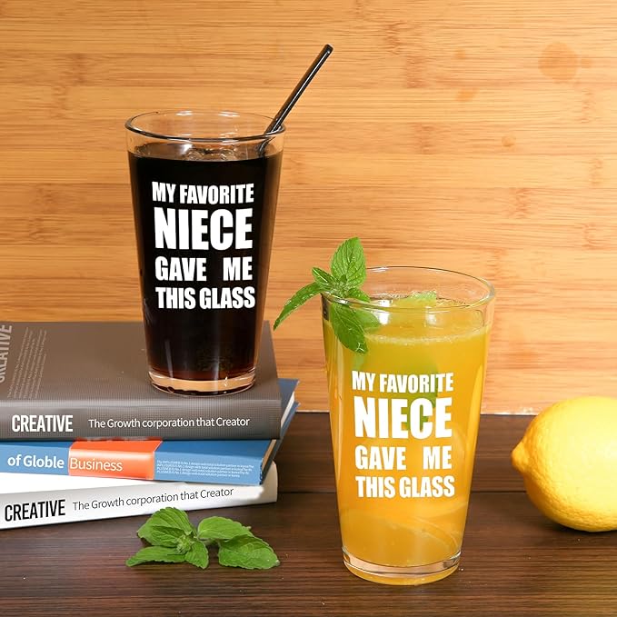 Jogskeor Aunts and Uncle Gift, My Favorite Niece Gave Me This Beer Glass 16oz Funny Gifts For Aunts Uncle, Best Birthday Christmas Gift Pint Glasses