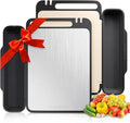 PURE-PREP Titanium Cutting Boards for Kitchen - Double Sided Cutting Board Pure Titanium/Wheat Straw PP with Collapsible Catch, Grater and Knife Sharpener - Metal Chopping Board Large 16” x 11”