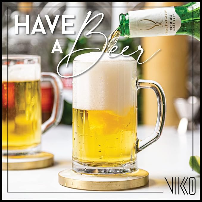Vikko Beer Mug, Set of 4 Glass Beer Mugs, 17 Ounce, Dishwasher Safe Durable Drinking Glass for Craft Brews, Beer or Water