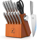 imarku Kitchen Knife Set, 14 Piece Premium Knife Block Set, Dishwasher Safe Knives Set for Kitchen, Razor Sharp Japanese Knife Set with Built-in Sharpener, Ergonomic Handle, Brown