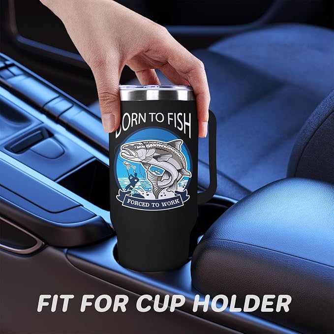 Fishing Tumbler Gifts with Handle For Men 40OZ Born to Fish Gift Stainless Steel Cups Fisherman Gifts For Dad Daddy Fish Mugs with Fish Father Day's Gift from Daught Son