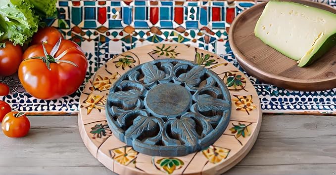 Handmade Wooden Trivet for Hot Dishes Plates & Pots Holder Hot Pad for Kitchen & Dining Table Decor Cookware Heat Resistant Rustic Decorative Carvings Tabletop Home & Dining Table Essentials (Blue)