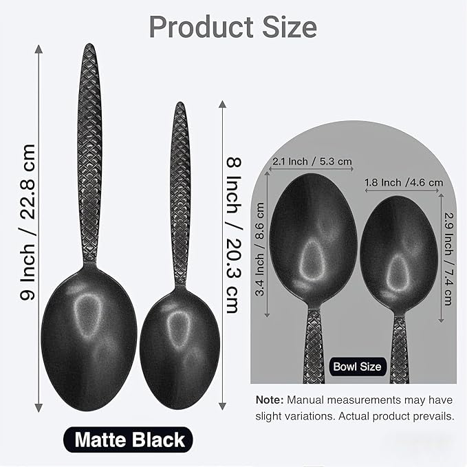 Chef Kunz Spoons - Professional Set for Basting, Plating, Quenelle, Serving, Sauces| Vintage-inspired 8" & 9" Chef Spoon Set| Culinary Plating Tools with Non-Slip Grip (Black)