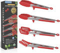 4in1 Stainless Steel Kitchen Food Tongs Set for Cooking with Silicone Tips, Toaster Steak Pie Pizza Pasta Spaghetti Noodles Salad Fruit Vegetable Grill BBQ Buffet Clamp Serving Tools Gadgets