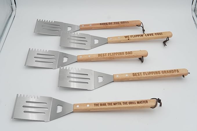 Grill Spatula for Kitchen, Stainless Steel BBQ Scraper, Customized Flat Top Flipper with Wooden Handle-WE Flippin’ Love You!