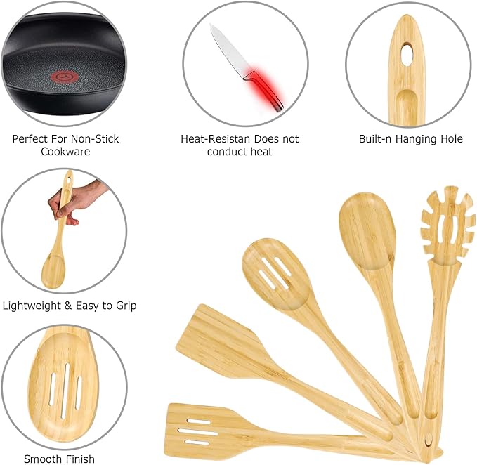 Kitchen Utensil Set -6Piece Wooden Spoon -Wooden Cooking Spoon -Cooking Cutlery Set-wooden utensil-Wooden Cooking Utensils- cooking spoon-kitchen set
