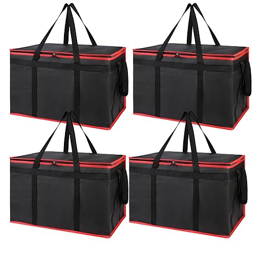 Bodaon 4-Pack Cooler Insulated Food Delivery Bag for Doordash/Uber Eats, XXX-Large Thermal Bags for Catering/Hot Pizza, Travel/Camping Essentials/Picnic/Grocery Reusable Warmer Frozen, Black-Red Edge