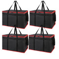 Bodaon 4-Pack Cooler Insulated Food Delivery Bag for Doordash/Uber Eats, XXX-Large Thermal Bags for Catering/Hot Pizza, Travel/Camping Essentials/Picnic/Grocery Reusable Warmer Frozen, Black-Red Edge