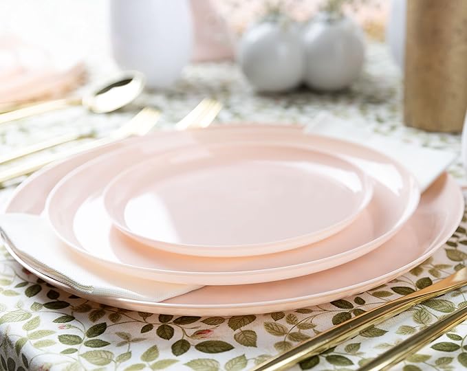 [30 Pack 8.6''] Pink Plastic Party Plates Edge Collection Premium heavyweight Elegant Disposable Tableware Dishes