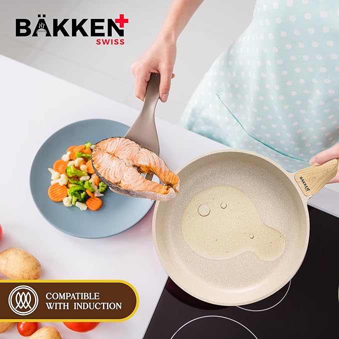 Bakken-Swiss 14-Piece Kitchen Cookware Set – Granite Non-Stick – Eco-Friendly – PFOA, PFOS, and PTFE Free for All Stoves & Oven-Safe,