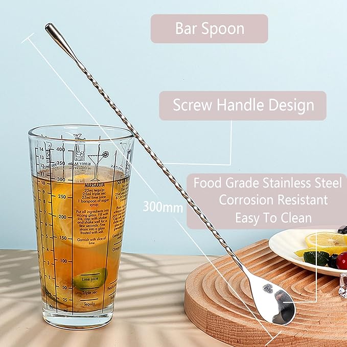 Professional 5-Piece Cocktail Mixing Glass Kit - Bar Set with Muddler, Spoon, Jigger, Hawthorne Strainer