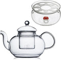CnGlass 33.8oz Glass Teapot with Removable Infuser,Stovetop Safe Tea Kettle with Glass Tea Warmer 5.3 in/13.5cm Diameter