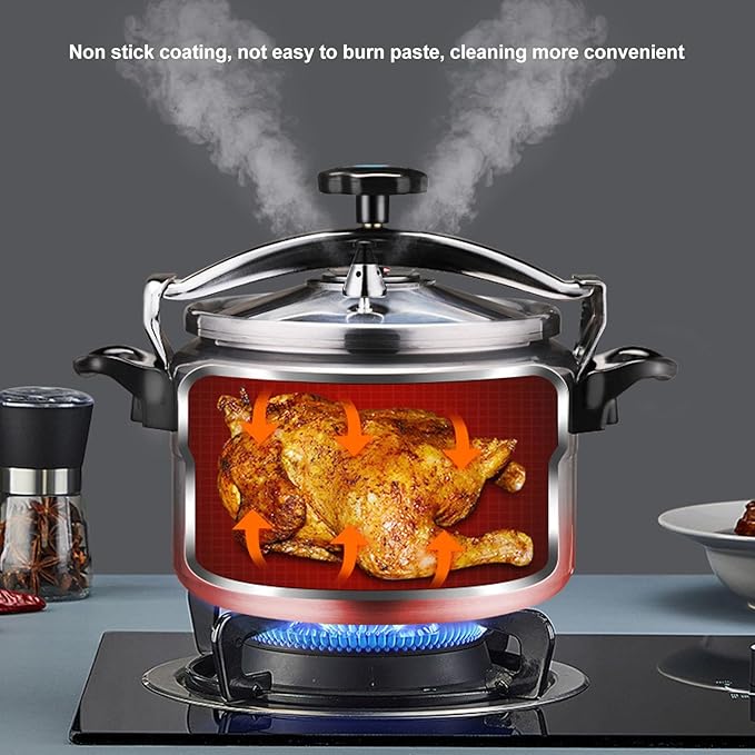 Quart Pressure Cooker, Aluminum Pressure Cooker Pot with Pressure Gauge and Cooking Rack for Family or Commercial Use (9L)