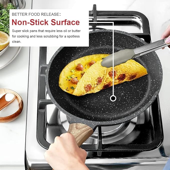 Caannasweis Nonstick Granite Frying Pan Skillet, Non Stick Omelette Fry Pans, Omelet Egg Pan, Stone Cookware Chef's Pan, Induction Compatible, PFOA Free (Gray, 9.5 Inch)