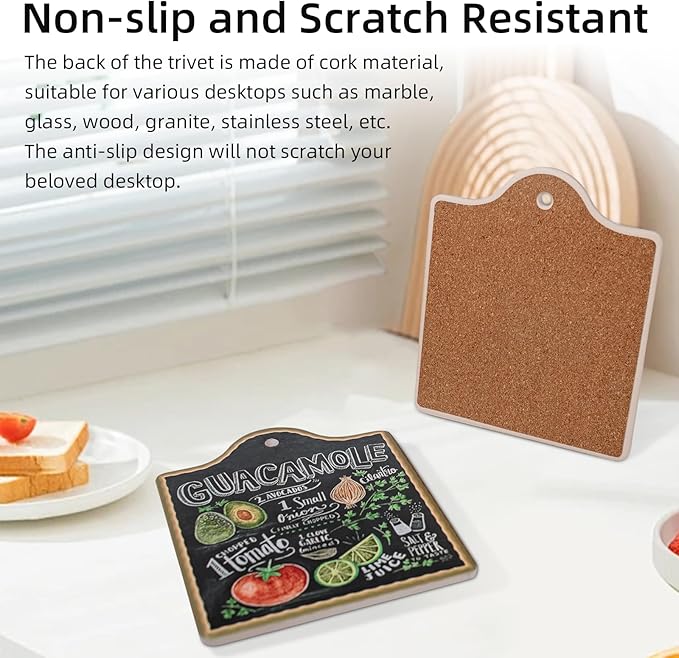 2-Pcs Ceramic-Cork Trivets - Extra Thick Hot Pads for Kitchen, Trivets for Hot Dishes, Pots and Pans (Vintage Style)