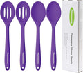 Silicone Spoon for Cooking, BPA Free Silicone Slotted Solid Spoons Set Heat Resistant, Dishwasher Safe Nonstick Silicone Kitchen Serving Spoon Set for Mixing Basting Stirring, Purple