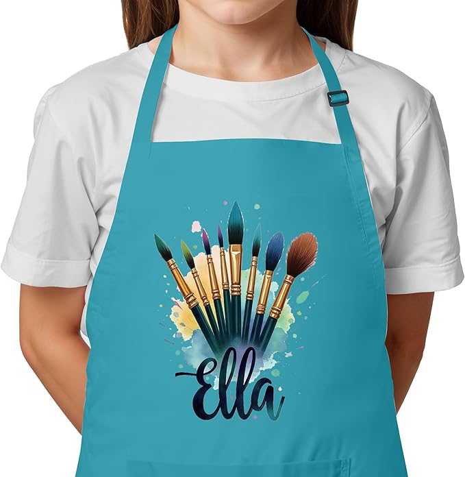 Kids Craft Apron with Custom Name for Painting and Arts – Personalized Apron, Great Christmas Stocking Stuffer or Gift Idea