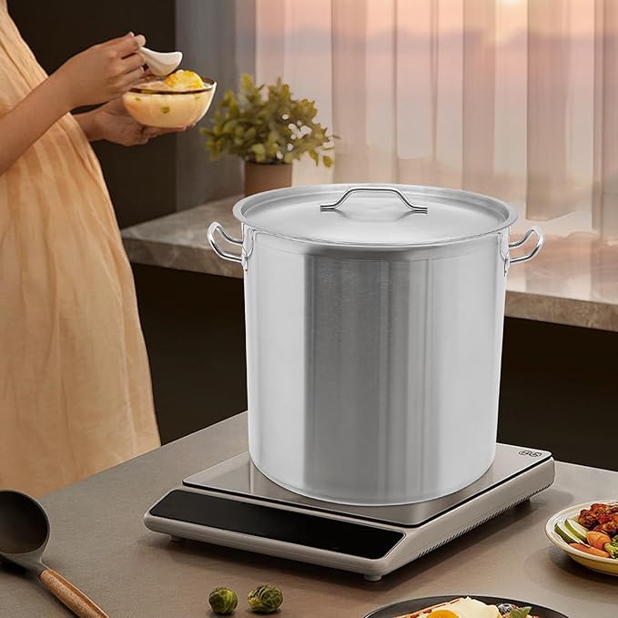 100 Quart Stainless Steel Pot with Lid, 19.7×19.7In Large Stock Pot, Stainless Steel Stockpot for Canteen, Breakfast Shop, Home, Restaurant