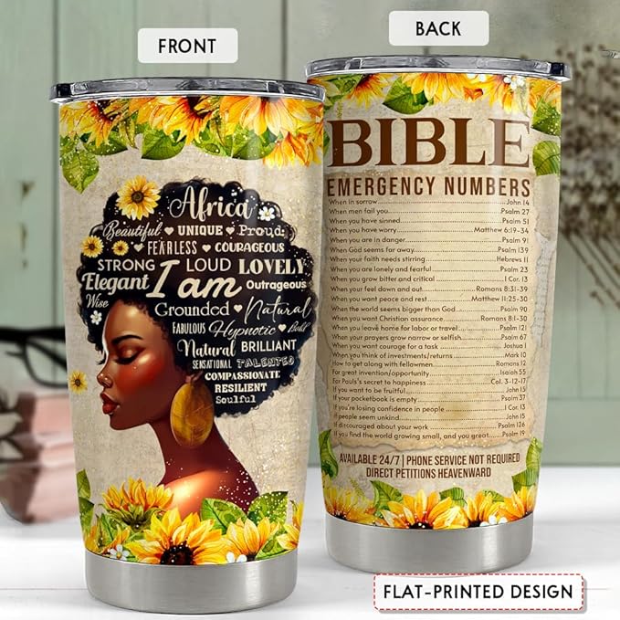 SANDJEST Christian Gift for Women Bible Tumbler 20oz Stainless Steel Insulated Tumblers Coffee Travel Mug Cup for Black Woman Religious Gifts for Birthday Christmas