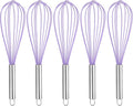 HARFINGTON 5Pcs Silicone Whisk 12" Kitchen Whisk Wire Whisks Beater with Stainless Steel Handle for Egg Milk Whisking Blending Beating & Stirring, Purple