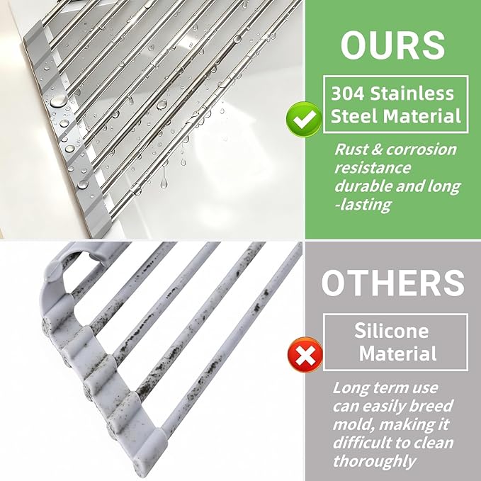 Corner Sink Roll Up Triangular Dish Drying Rack, Small Multipurpose Stainless Steel Corner Shelf Over The Sink, Kitchen Drainer & Organizer for Space-Saving Storage