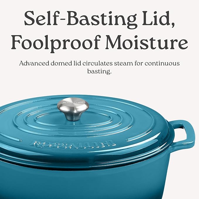 Signature Enameled Cast Iron Oval Dutch Oven | Non-Stick Serving Pot with Tight Fitting Lid for Perfect Roasting, Baking, Sauteing, and Bread Making | 5Q [Sage]
