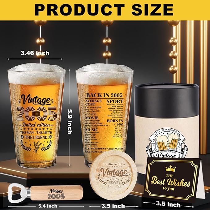 21st Birthday Gifts for Him 21 Year Old Birthday Decorations for Him Vintage 2005 Beer Drinking Glass 21st Birthday Gifts Happy Anniversary Party Supplies Decorations