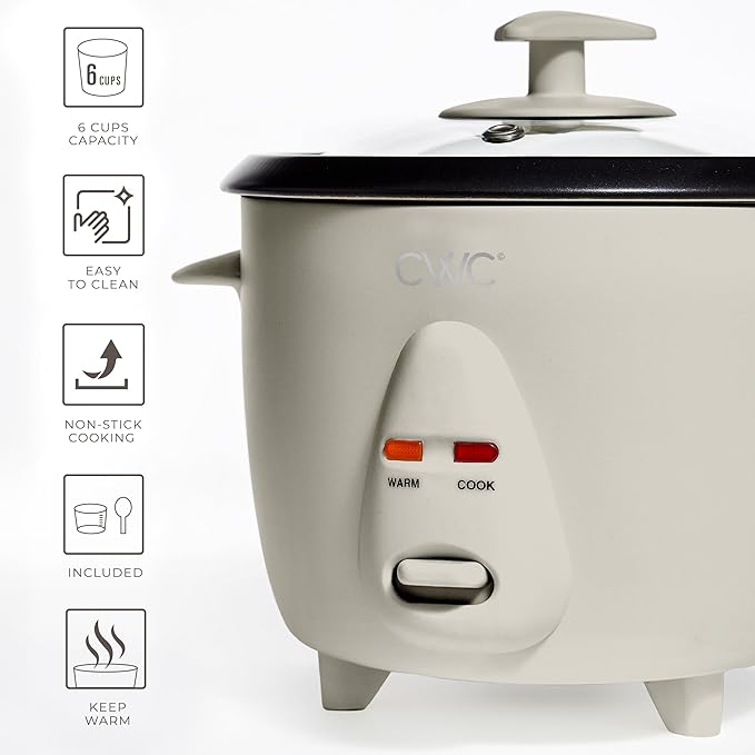 COOK WITH COLOR 6 Cup Rice Cooker 300W - Effortless Cooking and Perfectly, Cooks 3 Cups of Raw Rice for 6 Cups of Cooked Rice, Sand