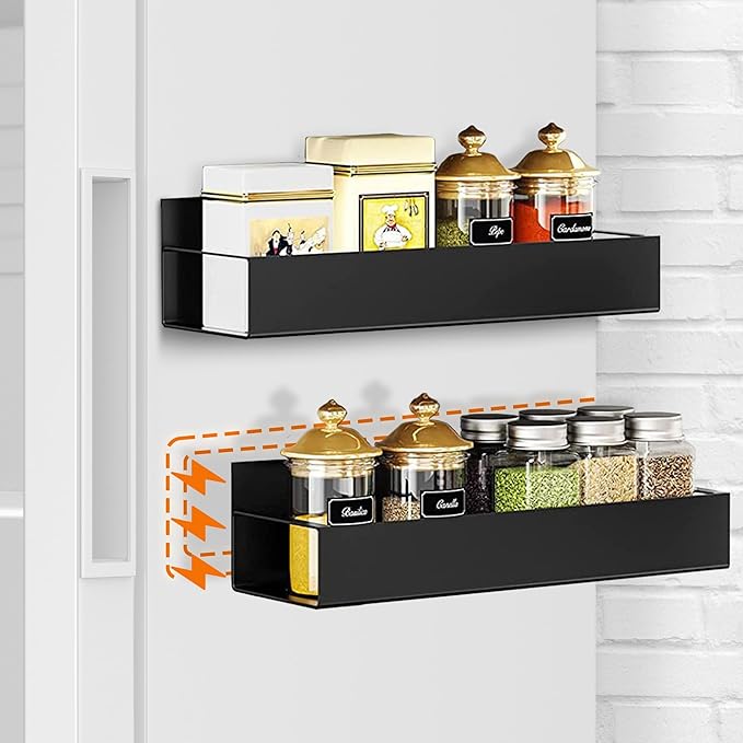 Cheer Collection Magnetic Spice Rack for Refrigerator – Set of 2 Heavy Duty Magnetic Shelf for Fridge, Magnetic Organizer for Kitchen Storage, Magnetic Shelves for Side of Refrigerator