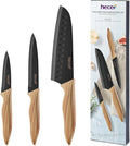 hecef Vintage Kitchen Knife Set of 3, Stainless Steel Blade with Black Non-stick Coating, Sharp Kitchen Knives Includes Santoku, Utility, Paring