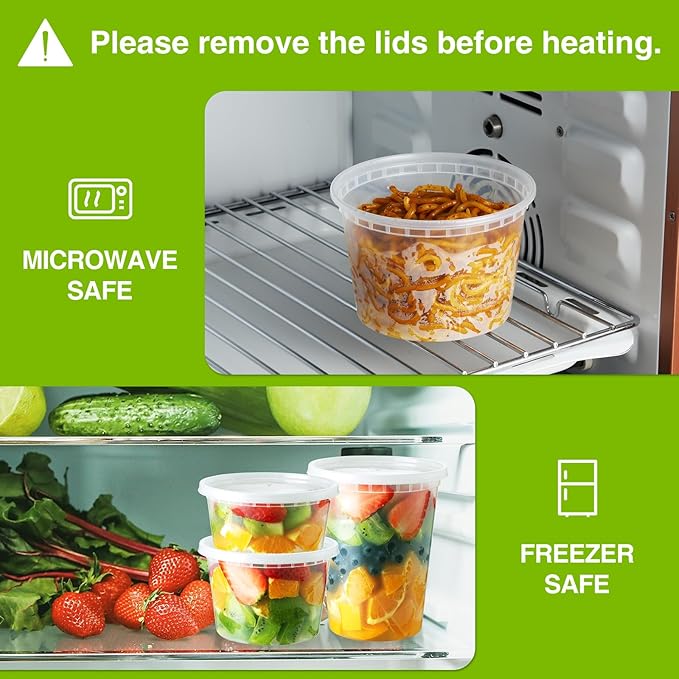 60 Set Deli-Containers-with-Lids: [8oz 16oz] Food-Storage-Containers Combo Pack, Airtight Plastic-Storage-Containers-with-Lids, Microwaveable & Freezer Safe To-Go-Containers