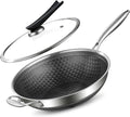 DELARLO Tri-Ply Stainless Steel 12 inch Nonstick wok Pan With Lid,induction Cookware Woks & Stir-Fry Pans,Dishwasher and Oven Safe Up To 650°F