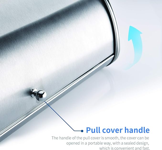 HILFA Stainless Steel Bread Box with Roll Up Lid, For Easy Kitchen Counter Storage, Bread Bin Holder,17.5X11.5X7.5 inch, Brushed,SB3100-BR