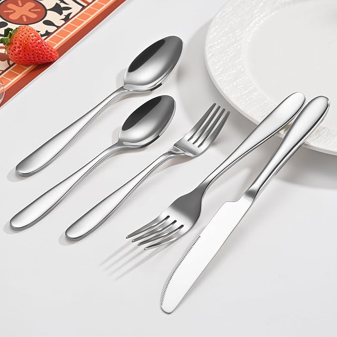 20-Piece Silverware Set, Flatware Set for 4, Food-Grade Stainless Steel Tableware Cutlery Set, Mirror Finished Utensil Sets for Home Restaurant, Forks Spoons and Knives Set, Dishwasher Safe