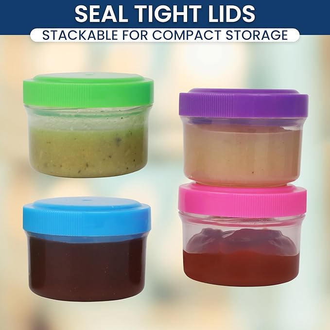MosJos Condiment Containers with Screw Lids (4-Piece) - Reusable Leakproof Salad Dressing Containers to go - Small Mini Food Storage Cups for Lunch, Dishwasher Friendly, 1.4-Ounce