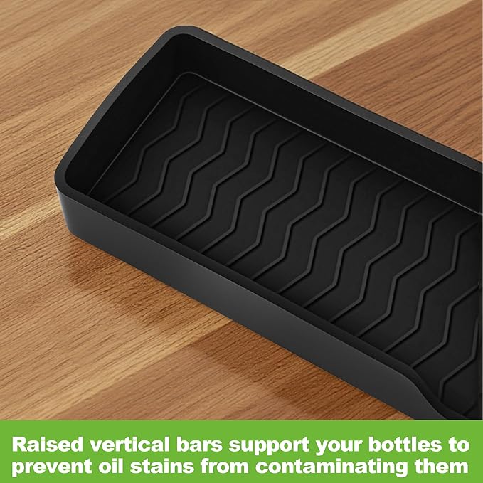 30 Inch Magnetic Stove Top Shelf | 3-Zone Kitchen Organizer with Anti-Slip & Anti-Fall Design | Heat Resistant (-40°F to 446°F) Food-Grade Silicone Spice Rack for Flat Stoves-Black