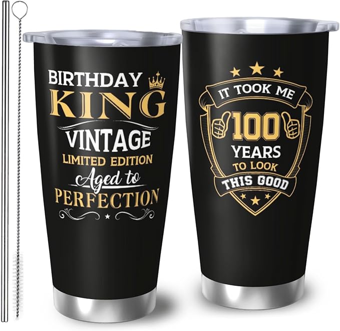 100th Birthday Gifts for Him, 100th Birthday Gifts for Men, Gift for 100 Year Old Man Tumbler, 20oz Coffee Tumbler, 100 Year Old Gifts for Men Coffee Mugs