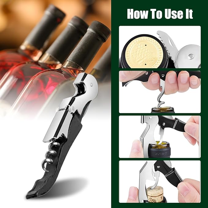 6 Pieces wine key wine opener Professional Waiter Corkscrews Stainless bottle opener Fold Serrated Foil Cutter Key for Family, Company Party,Bars,Restaurants(black)