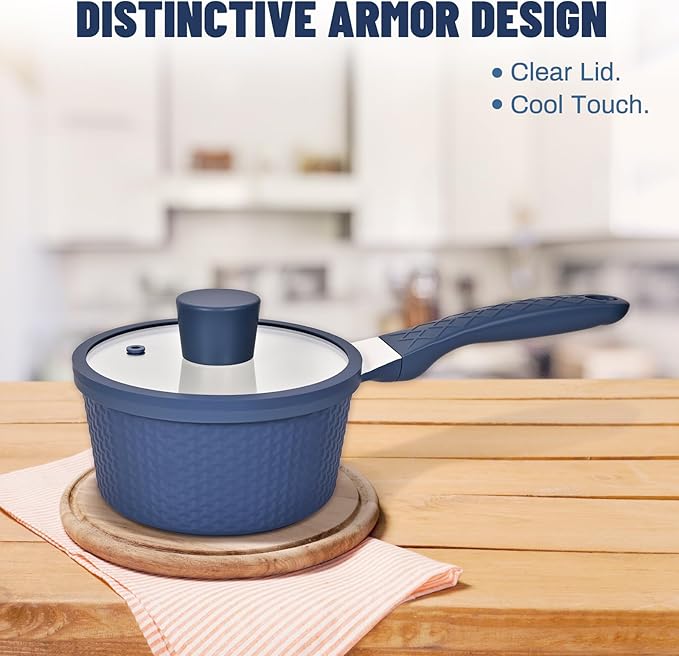 Small Sauce Pan with Lid, 1.5QT Small Cooking Pot, Granite Nonstick Cookware, PTFE & PFOA Free, Dishwasher Safe, Perfect for Boiling Milk, Sauce, Gravies, Pasta, Noodles