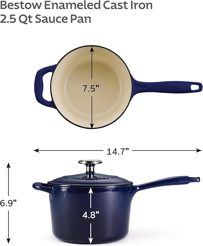 Tramontina Bestow Enameled Cast Iron Sauce Pan with Lid, 2.5-quart, Blue