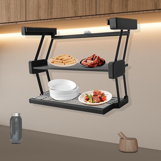2-Tier Pull-down Kitchen Spice Rack, Spice Drawer Organizer Shelf for Small Space, Height Adjustable Heavy Duty Metal Basket, for kitchens, bedrooms, balconies, offices