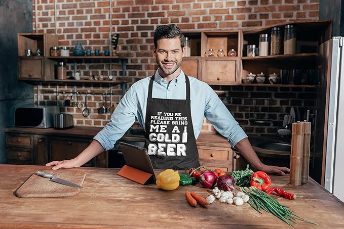 100% Cotton, Black Funny Aprons for Men, Dad, Husband - Birthday, Father’s Day Grilling Gifts for Papa, Husband.