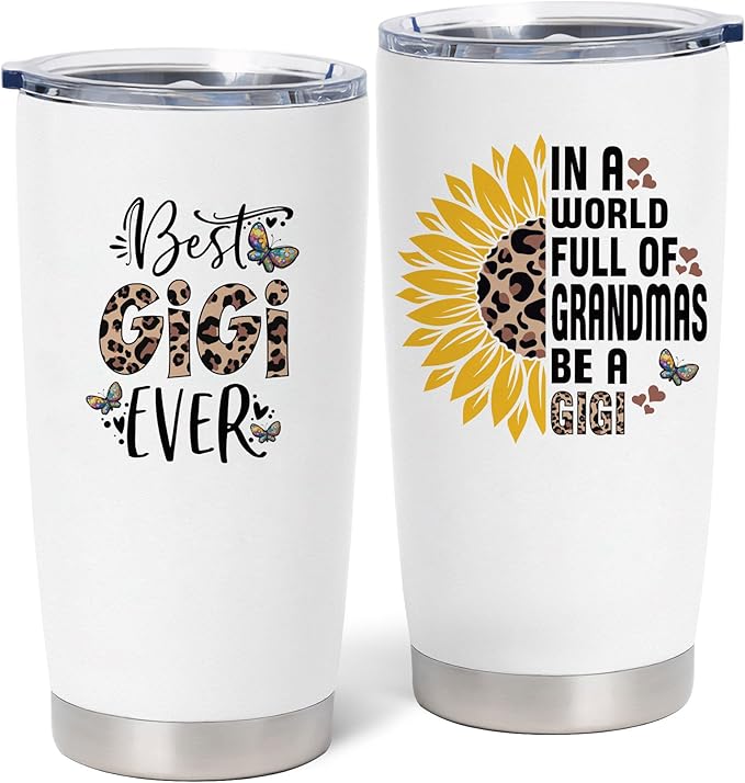 Gigi Christmas Gifts, Gigi Gifts for Grandma, Birthday Gift for Grandma from Grandkids, 20 oz Stainless Steel Tumbler With Lid & Straw